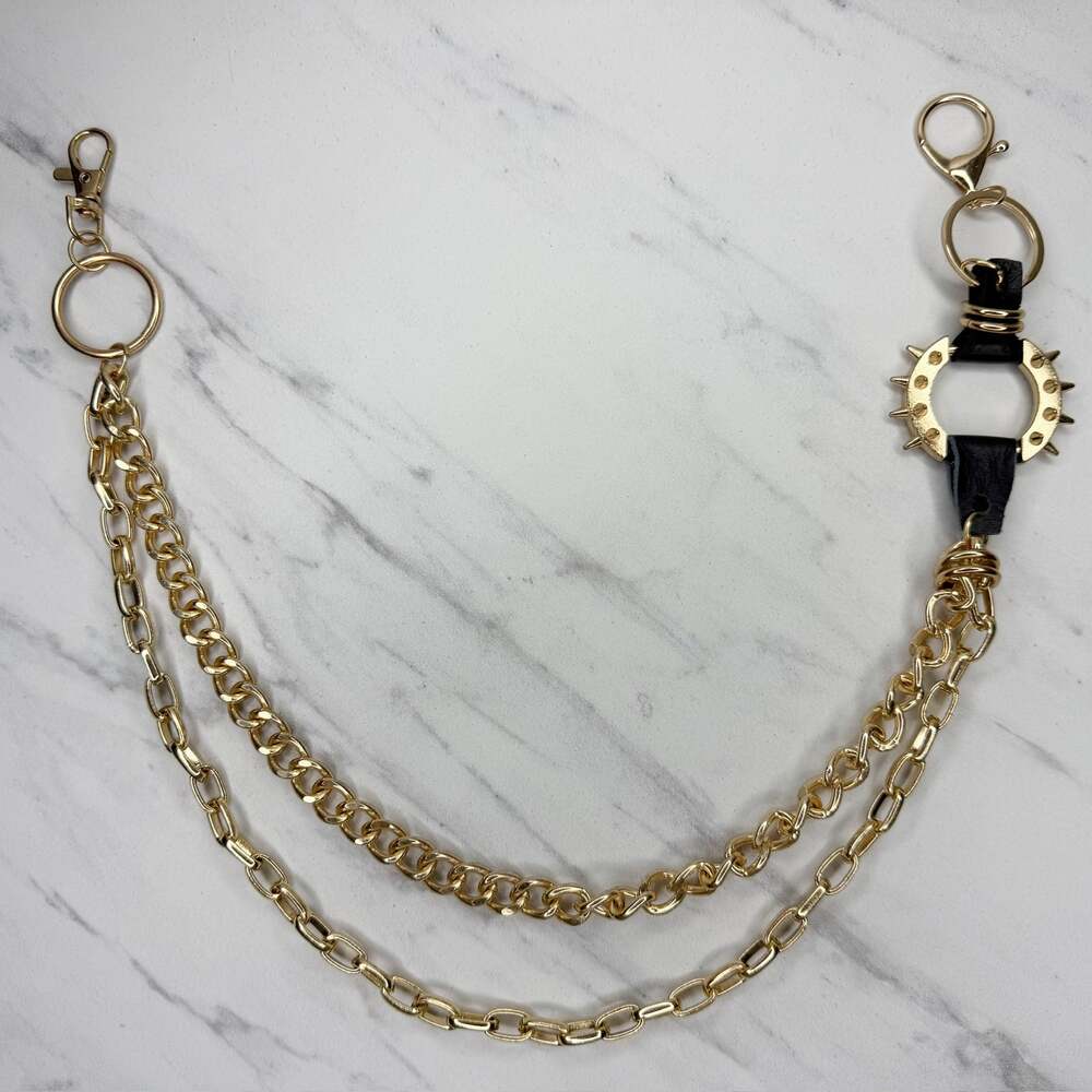 Gold Tone Spiked Ring Double Strand Pants Chain ✨